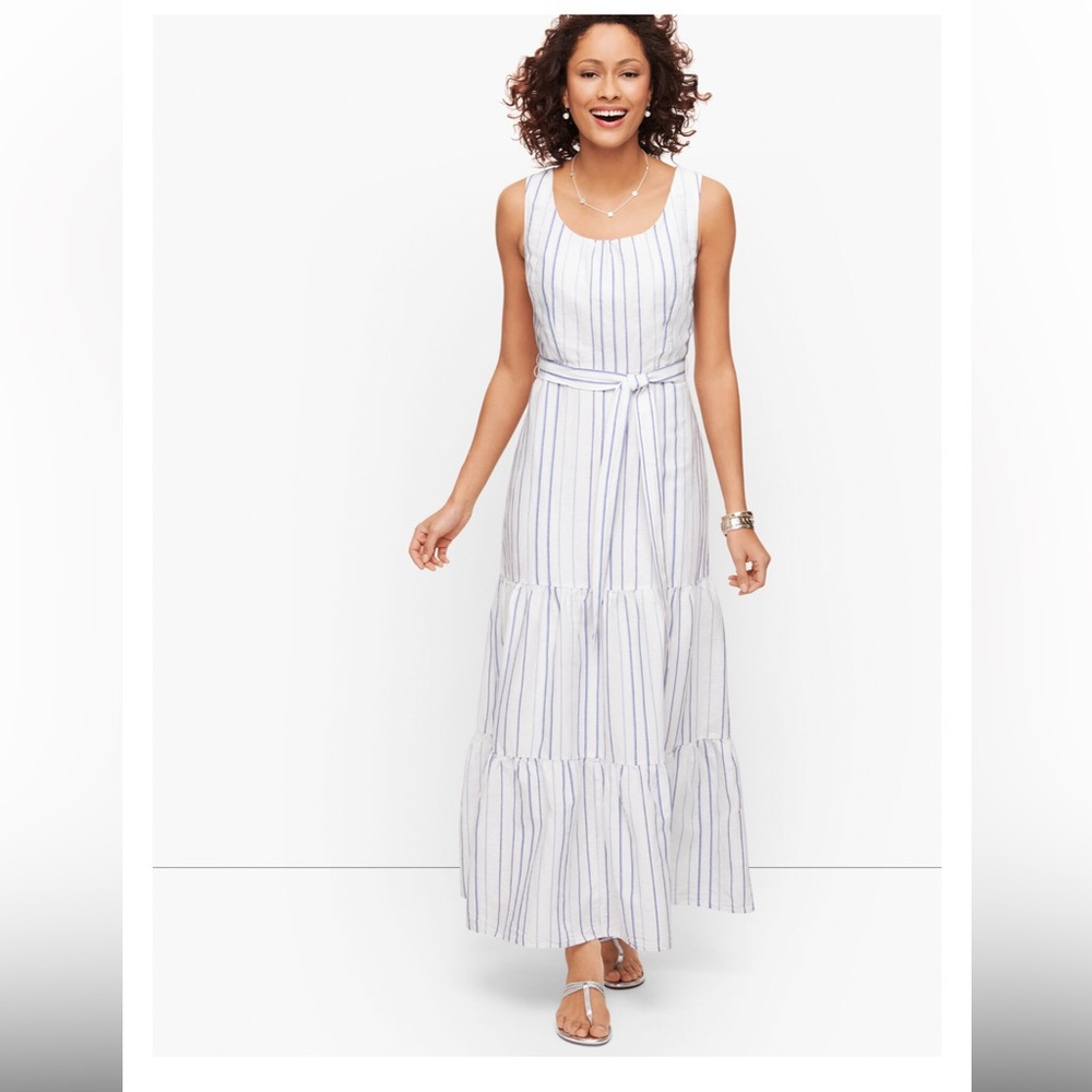 Talbots  STRIPE LINEN TIERED MAXI DRESS